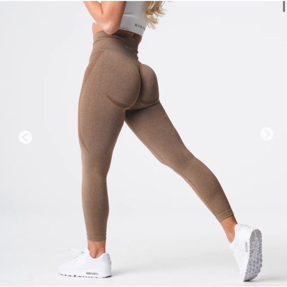 NVGTN Seamless Leggings Women Medium Tan Khaki Marl High Waist Contour Yoga Pant